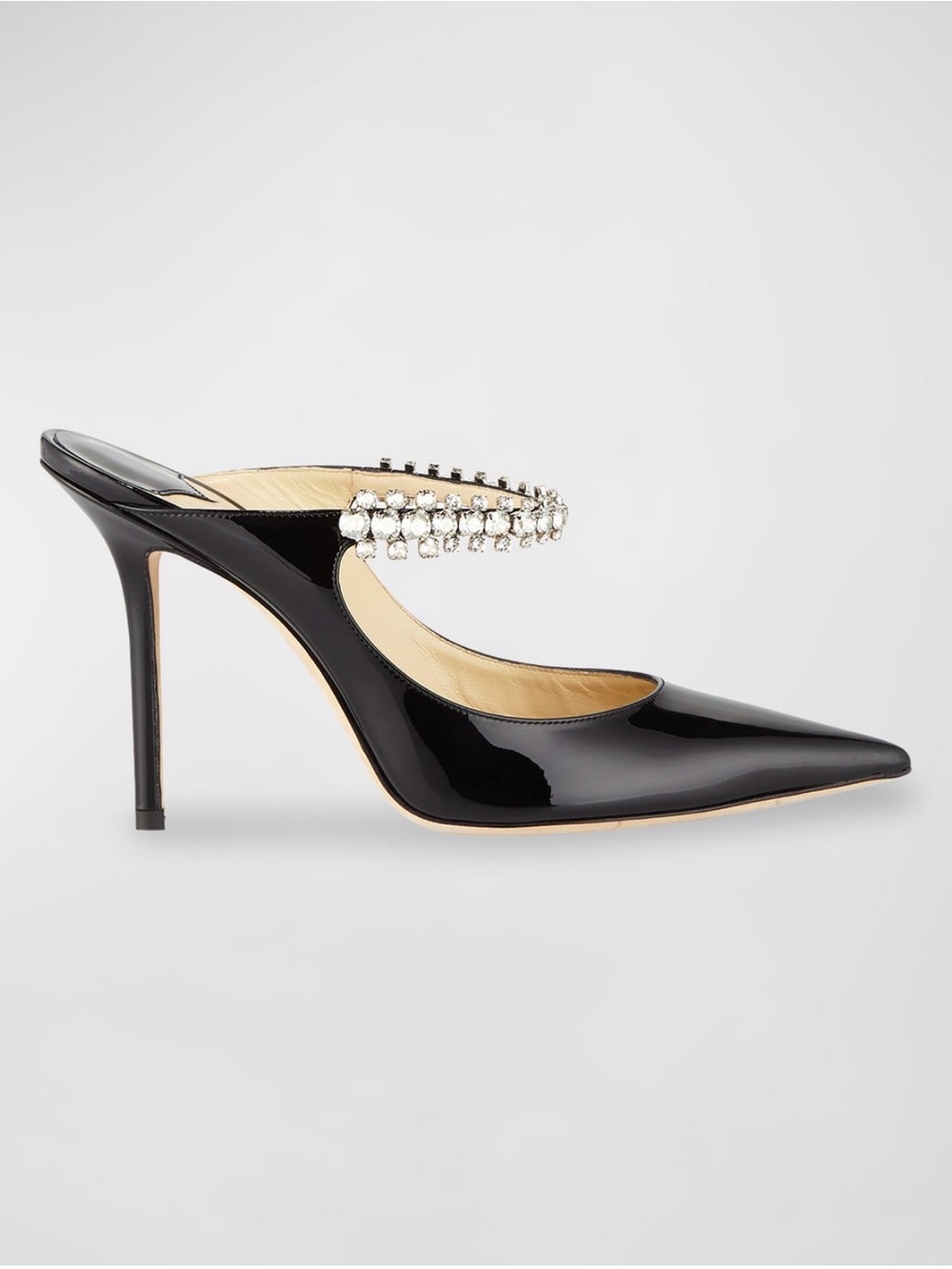 Jimmy Choo Bing 100 Black Patent Leather Crystal Mule Pump Heeled Sandals 38